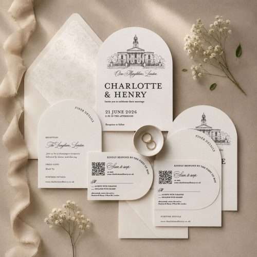 The Isabelle Collection Arched Invitation Suite in Black and Ivory