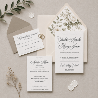 The Victoria Collection - Ivory and Black Wedding Invitation Suite