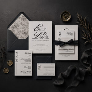 Amara black and white invitation suite template