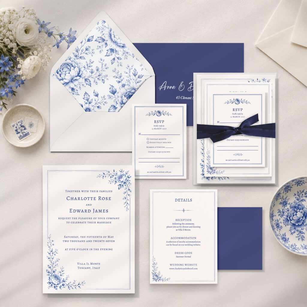 Blue Wedding Invitation Template Elodie Collection Tiima Wedding Design Studio
