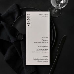 Amara black and white wedding menu template