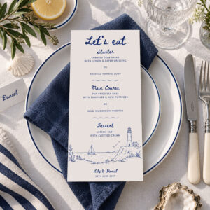 Coastal Wedding Menu Canva Template